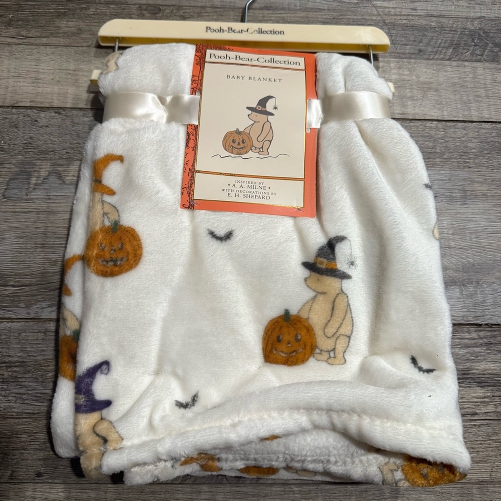 Pooh Bear Baby Blanket with Halloween Design